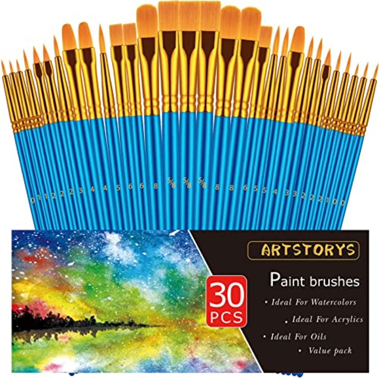 30 Pieces Paint Brushes for Acrylic Painting, Oil Watercolor Acrylic Paint Brush, Artist Paintbrushes for Body Face Rock Canvas, Kids Adult Drawing Arts Crafts Supplies, Blue
